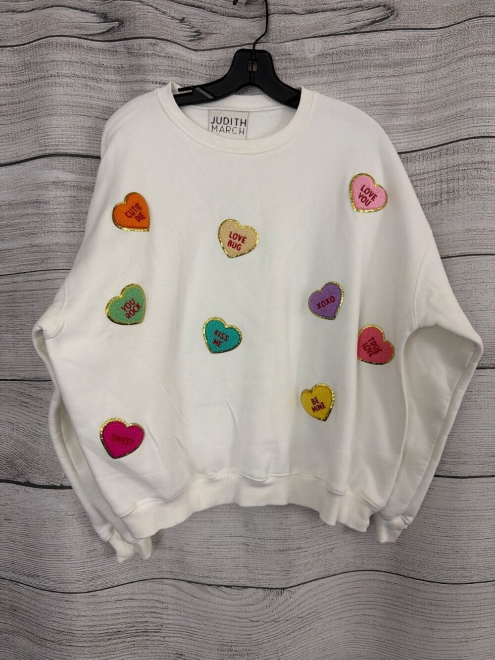 Judith March Sweatshirt With Colorful Heart Patches Size M